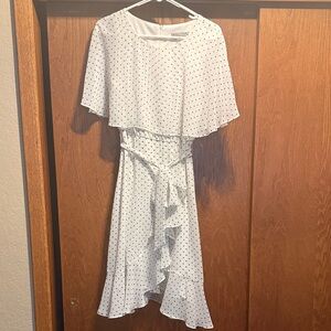 Ann Taylor Asymmetrical White Dress with Black Polka Dots